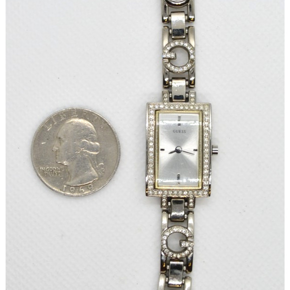 Vintage GUESS Tank Watch Crystal Bezel Silver Tone Rectangle - Y2K Aesthetic main image 11